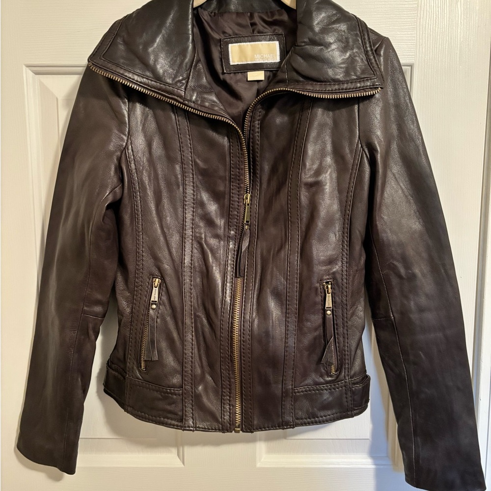 Michael Kors Dark Brown Leather Jacket